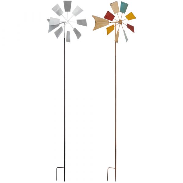 Windspiel Windrad Windmühle Metall Erdspieß bunt ODER silber 1 Stk 30x130 cm