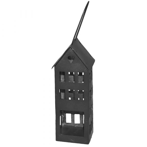 Dekoratives Windlicht in Hausform mit Henkel Metall schwarz 7,5x5,5x16,5