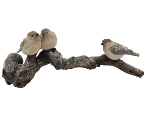 Dekofigur Vögel auf Baumstamm Figur Dekoaufsteller braun weiß 32,7x12,2x12,5 cm