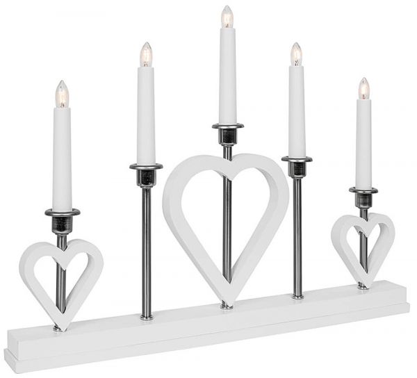 Weihnachtsleuchter Kerzenleuchter 5-flammig Holz Kunststoff weiß & Schalter 1 Stk