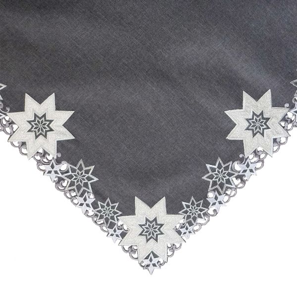 Tischdecke Mitteldecke Sterne Weihnachten Stick grau silber Poly 85x85 cm