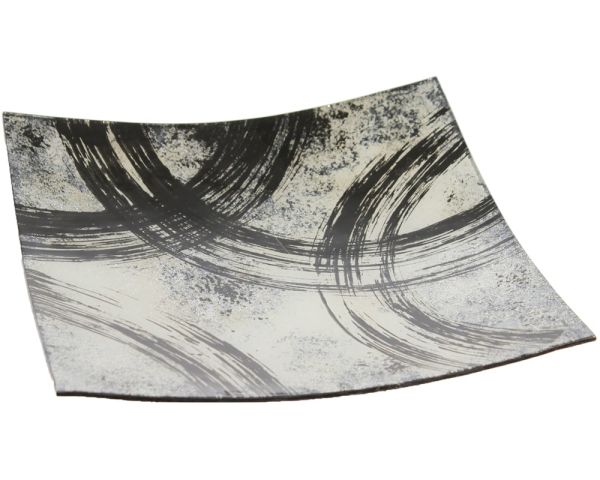 Dekoteller eckig gewölbt Halbkreise Teller Glas abstrakt schwarz weiß 28,5 cm