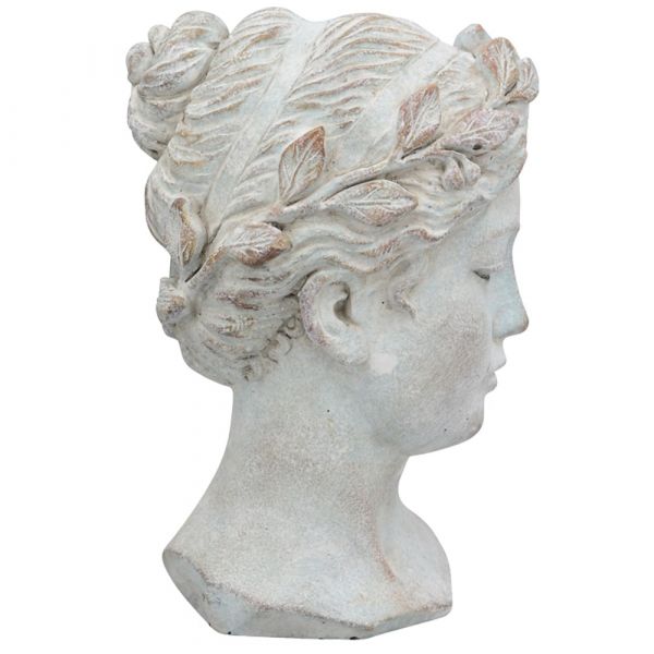 Frauenbüste Kranz groß Keramik Antik Büste Vintage creme weiß Frau 1 Stk 18,5x28 cm