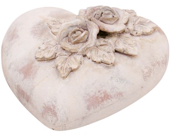 Dekoherz Rosen Gartendeko Herz Grabdeko Polyresin creme weiß 17 cm