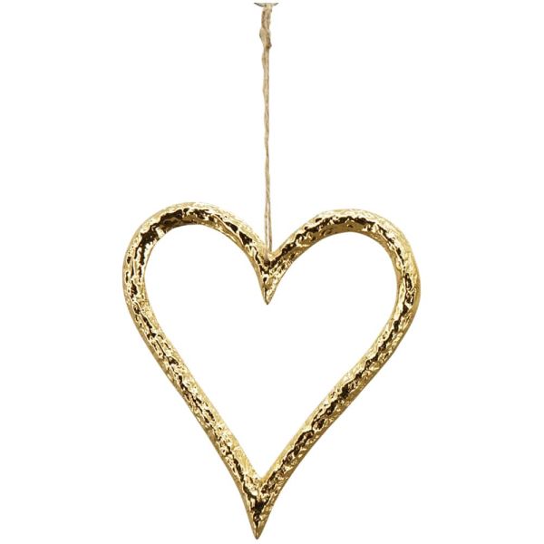 Dekohänger Herz mit Kordel Hängedeko Herzdeko Wohndeko gold glänzend 13,5x1x15 cm