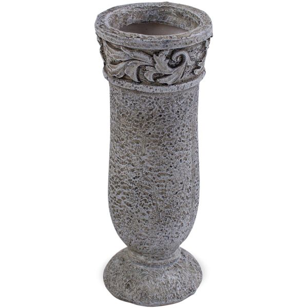 Grabvase aus Poly Vase für Friedhof verziert in grau mit Sockel