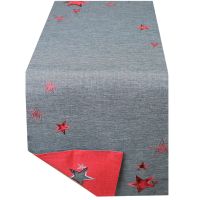 Tischläufer ALESSIA Sterne gestanzt zweiseitig rot grau Polyester 50x150 cm