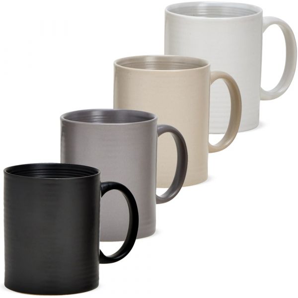 Tassen einfarbig schwarz grau beige weiß Steingut Kaffeetassen 4er Set sort 10 cm