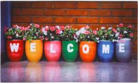 Fußmatte Gummimatte OUTDOOR DECOR bunt bepflanzte Blumentöpfe & Welcome - 45x75 cm