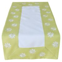 Tischdecke weiß & Blüten Lochstickerei Borte grün Polyester 1 Stk 40x90 cm