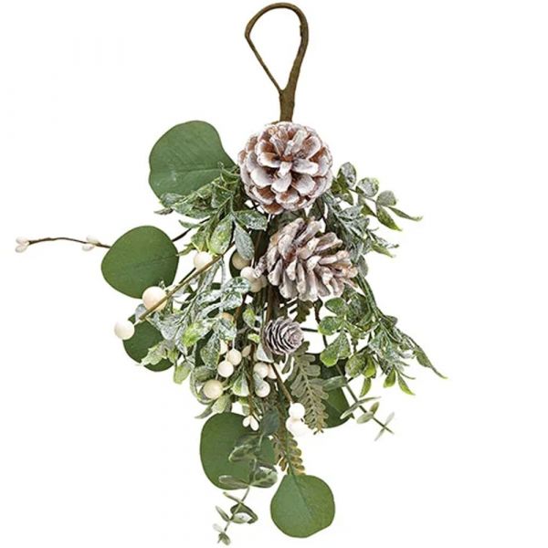 Weihnachtszweig Hängedeko Blätter & Knallbeeren Kunststoff grün 1 Stk 30 cm weiß