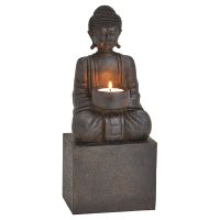 Buddha Figur Deko sitzend Garten Teelichthalter schwarz 30 cm
