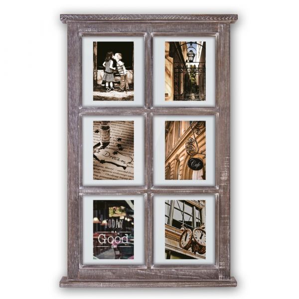 Collage Fenster 6 Fotos Galerierahmen Fotogalerie Holz gekalkt Vintage braun