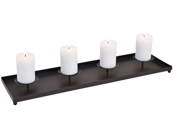 Adventsgesteck Tablett & 4 Kerzenhalter Kerzenständer Metall schwarz 1 Stk 60 cm