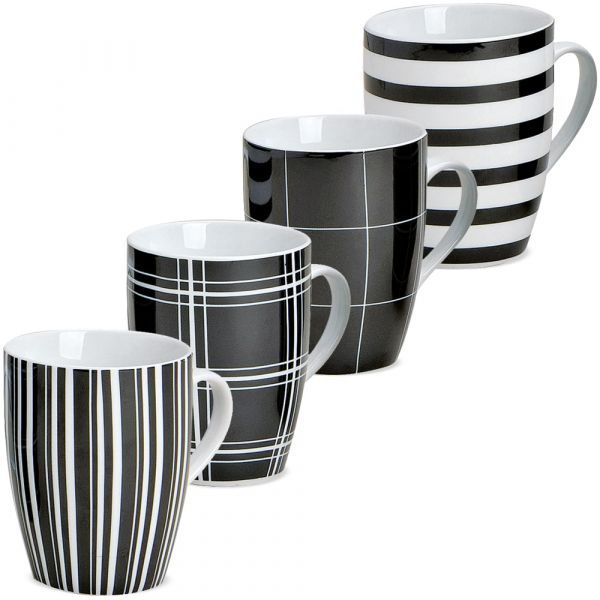 Kaffeetasse Tasse schwarz weiße Streifen & Karo Designs Porzellan 1 Stk B-WARE 10 cm