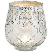 Windlicht orientalisch Rand Kerzenhalter Glas Metall transparent weiß 11 cm