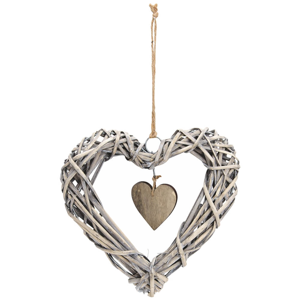 Herz Hängedeko Weidengeflecht & Holz mit Aufhänge Kordel 1 Stk grau 25x25  cm kaufen