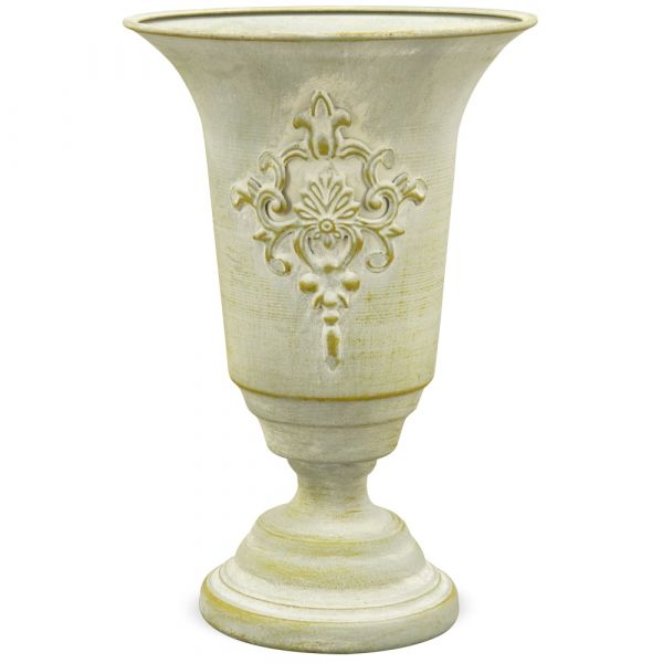 Pflanzpokal Pokal Vase Übertopf Metall weiß / grau Rostoptik 1 Stk Ø 15x21 cm
