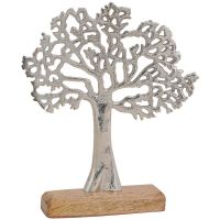 Bäume Metall auf Holzsockel Dekofiguren Skulpturen silber braun 1 Stk - 2 Größen