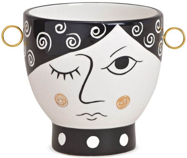 Vase Blumenvase Gesicht & Ohrringe Metall modern Keramik schwarz weiß 1 Stk 17x13 cm