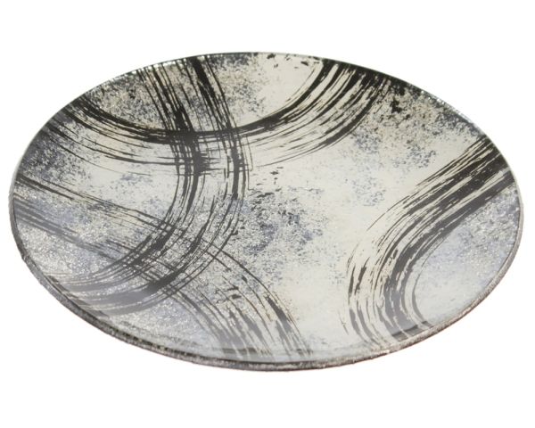 Dekoteller rund gewölbt Halbkreise Teller Glas abstrakt schwarz weiß Ø 18,5 cm