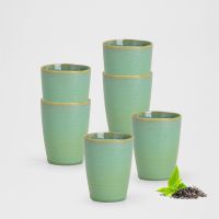 Becher Trinkbecher ohne Henkel Keramik / Steingut Tassen grün 6er Ø 8x10 cm