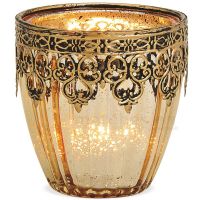 Teelichtglas Windlicht Orientalisch Marokko & Metalldekor gold antik 9 cm