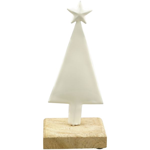 Baum mit Stern Dekoaufsteller auf Holzfuß Aufsteller weiß 1 Stk 7,5x5x18 cm
