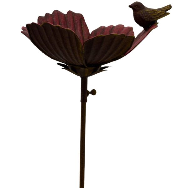 Gartenstecker Futterstation Blüten & Vogel Sperling Figur Metall rostoptik 1 Stk 126 cm