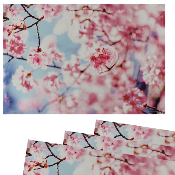 Tischsets Stoff CLOTH waschbar Frühling Kirschblüten rosa blau 4er