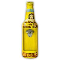 Flaschenöffner Vintage Bierflasche Wandhalterung Metall 1 Stk 18x60x5 cm gelb
