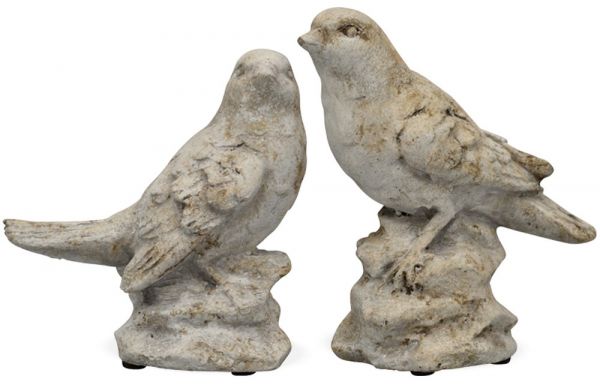 Vögelchen Sperlinge Spatzen Dekofiguren Vogelfiguren Zement grau 2er 13,5x8 cm