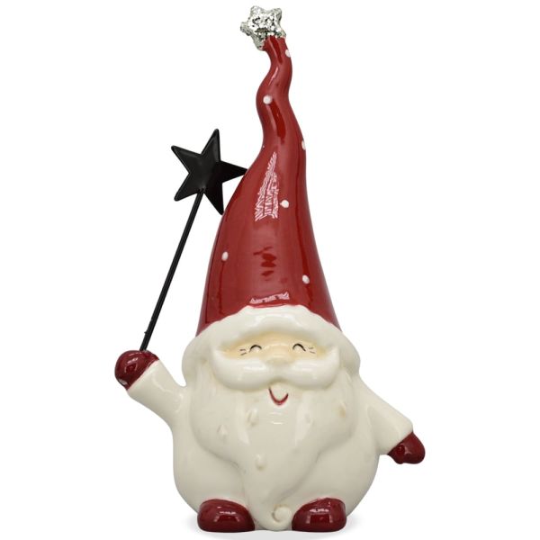Weihnachtsmann mit Stern-Stab Dekofigur Weihnachtsdeko rot weiß 10,5x7,5x18 cm