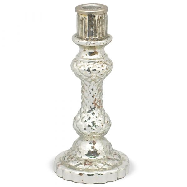 Kerzenhalter Kerzenleuchter Deko Glas Shabby Vintage knaufartig silber 1 Stk - 20 cm