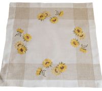 Tischdecke Sonnenblumen Streifen beige & Stick bunt Leinenoptik 1 Stk 60x60 cm