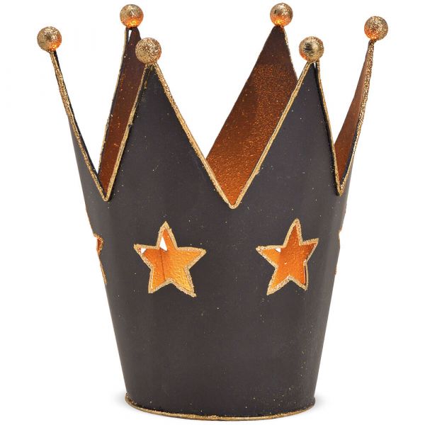 Krone Windlicht mit ausgestanzten Sternen Metall schwarz gold 1 Stk Ø 11x13 cm