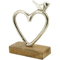 Herz mit Vogel Dekoaufsteller auf Holzfuß Aufsteller braun silber 12x6x17 cm