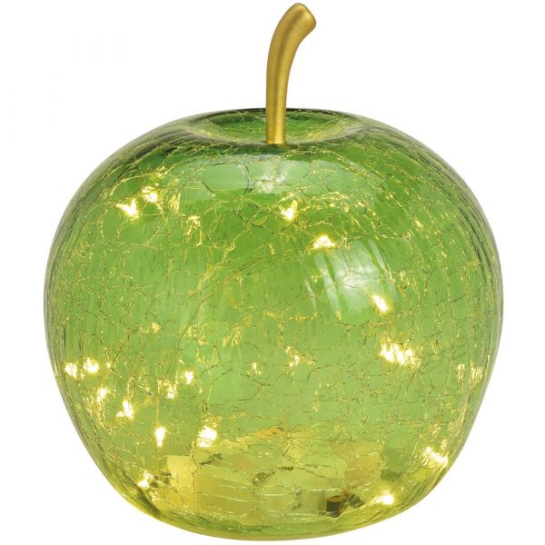 Apfel & 40er LED Licht & Timer Dekoapfel Glas hellgrün 1 Stk Ø 27 cm