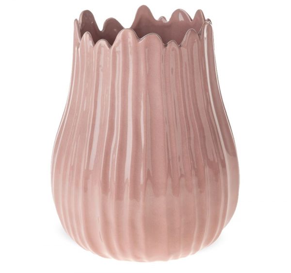 Blumenvase Keramik Vase Frühling Blütenform Rillen Struktur Altrosa Ø 18x22 cm
