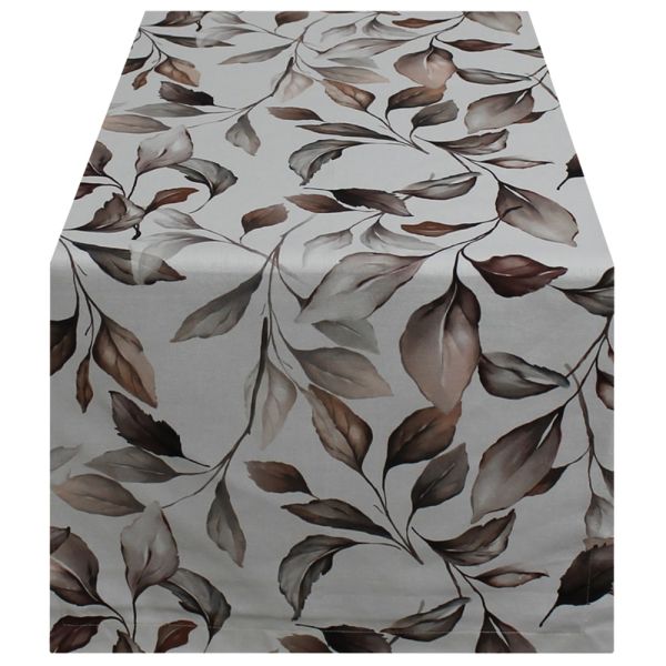 Tischläufer AGATHE Blätter bestickt Mitteldecke braun Baumwolle 50x150 cm