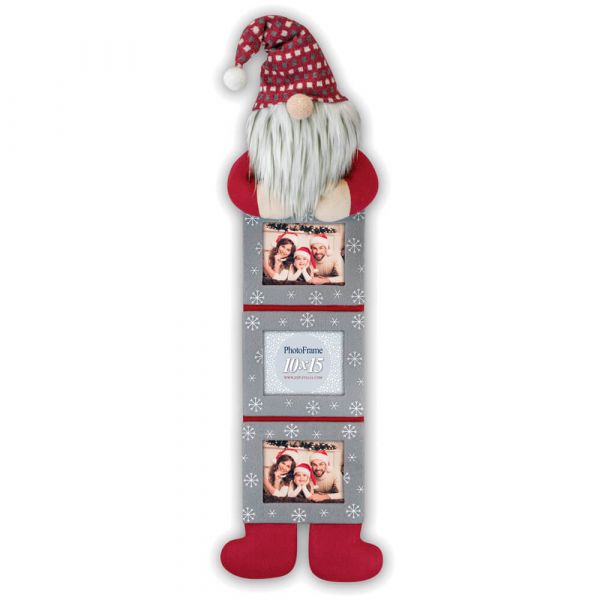 Bilderrahmen Textil Weihnachtsmann Puppe Bart 3 Fotos 10x15 cm weiß rot
