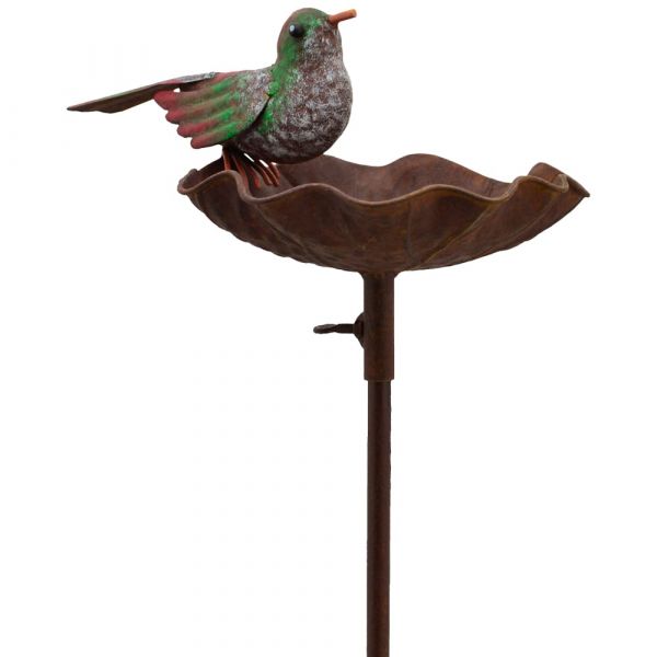 Vogeltränke Vogelbad Blatt mit Vogel Figur Futterstelle Gartendeko Metall 122 cm