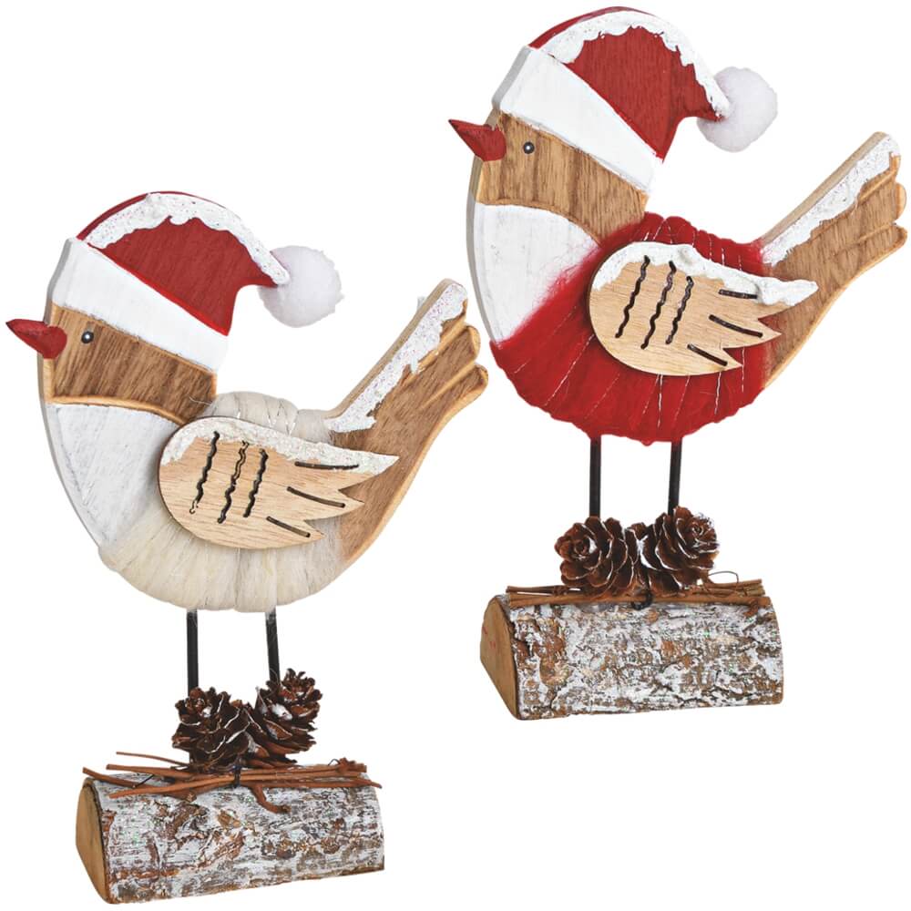 Holz Deko Vögel Winterdeko Holzfiguren Weihnachtsdeko rot weiß 2er sort 17  cm kaufen