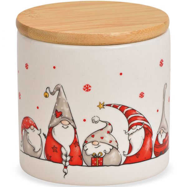 Vorratsdose Wichtel Weihnachten & Bambusdeckel Keramik 1 Stk Ø 10x10 cm 420 ml