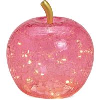 Apfel & 30er LED Licht & Timer Dekoapfel Dekoobst Glas Obst rosa 1 Stk Ø 24 cm