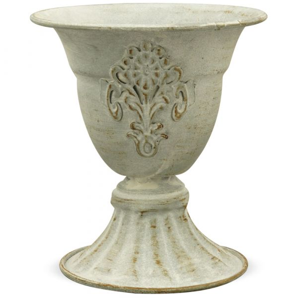 Pflanzpokal Pokal Vase Amphore Metall weiß / grau Rostoptik 1 Stk Ø 12,3x14 cm