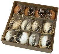 Dekorative Hühnereier Perlhuhnfedern Eier Osterdeko Frühling 3 Farben 12 Stk