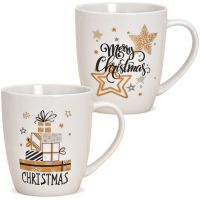 Tassen Kaffeebecher Merry Christmas weiß gold Porzellan 2er Set sort 300 ml 10 cm
