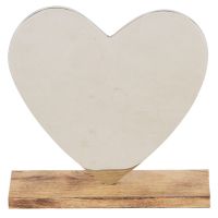 Herz Alu auf Holzsockel Dekofigur Skulptur silber braun - 15x15 cm