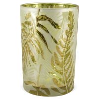 Kerzenhalter Glas mit schönem Monstera Muster Windlicht Ø 12x18 cm